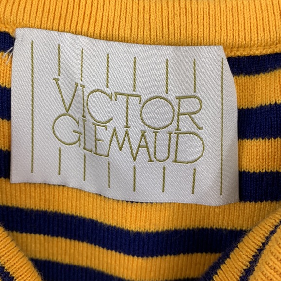 Victor Glemaud DRESS STRIPED RUFFLE SUNSHINE DEEP MARINE Size Medium - Picture 8 of 13